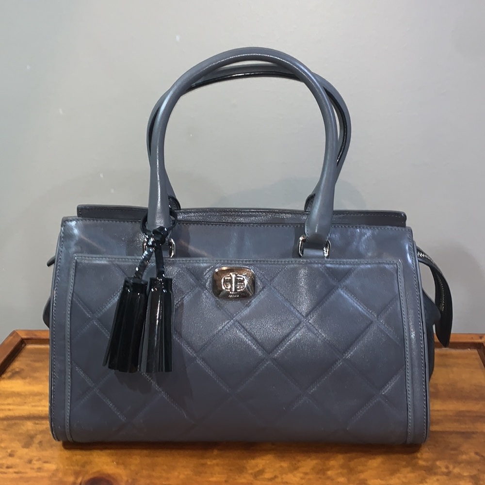 Coach Chelsea Carryall Gray Leather Turnlock Double Handles Satchel Shoulder Bag
